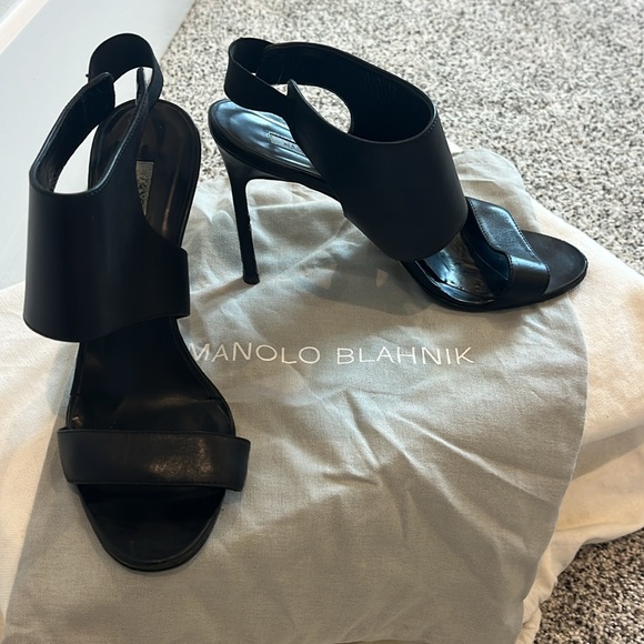 Black Leather sling back Manolo Heels